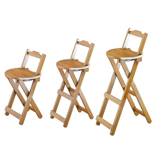Silla plegable de bambú con respaldo bajo y doble reposapiés, altura 84 cm, taburete para comedor, balcón y vestíbulo, elegante color marrón, diseño ahorro de espacio, asiento cómodo
