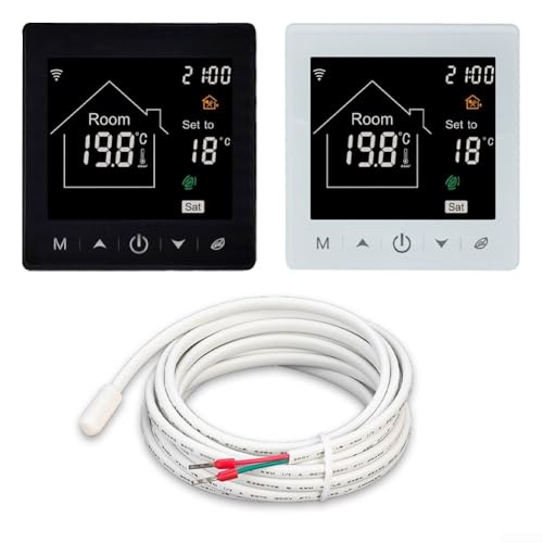 Termostato inteligente programable WiFi para calefacción eléctrica por suelo radiante 16A temperatura digital para sensor de suelo para Tuya para Alexa Google (negro 16A)