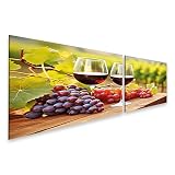 islandburner Cuadro sobre lienzo copas de vino uva viñedo mesa copas de vino uva imagen de cocina para cocina cuadros murales póster