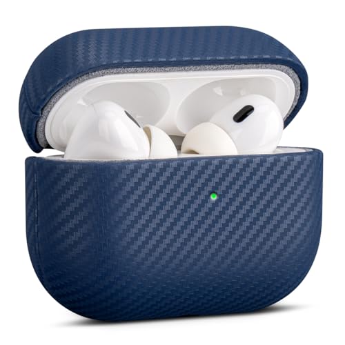 Image of Haobobro Leather Case - for AirPods Pro 3 Case Cover - Selected Skin-Friendly Leather, with Carbon Fibre Texture, Handmade Drop Protective Hard Cover for AirPods Pro 3rd Generation Earbuds - White
