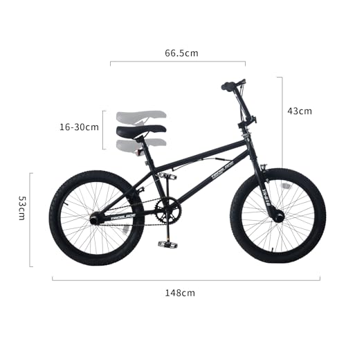 BSTSEL 20 inch Freestyle BMX Bike Kids Bicycle for Boys and Girls for 6-13 Years Old Kids and Beginner Level Riders 4 Pegs 360 Degree Rotating Handlebar (Black) - Image 2