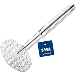 Aihomo 316L Stainless Steel Potato Masher Dishwasher safe | 36 Hole for Smooth, Lump-Free Potatoes, Centered handle, Seamless one-piece design, Easy to store