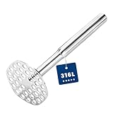 316L Potato Masher Stainless Steel, Sturdy Mashed Potato Masher Kitchen Tool, Solid Integrated Potatoes Smasher for Beans, Avocados, Squash, Dishwasher Safe, 8.8 Inch