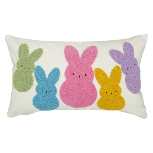 GEEORY Embroidered Easter Bunny Pillow Cover 12x20 Inch, Spring & Easter Decorations Farmhouse Home Decor Throw Pillow Case for Sofa & Bed