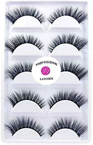 Luxurious 100% Siberian Mink Fur 3D False Eyelash LASGOOS Degisn Natural Messy Thick Volume Fake Eyelashes 5 Pairs/Box