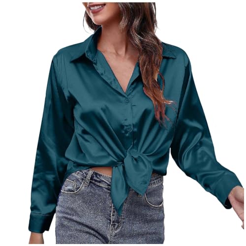 Blusa genérica para mujer de satén de seda elegante para oficina, modelo largo, cómodo e informal de manga larga, GN1., M