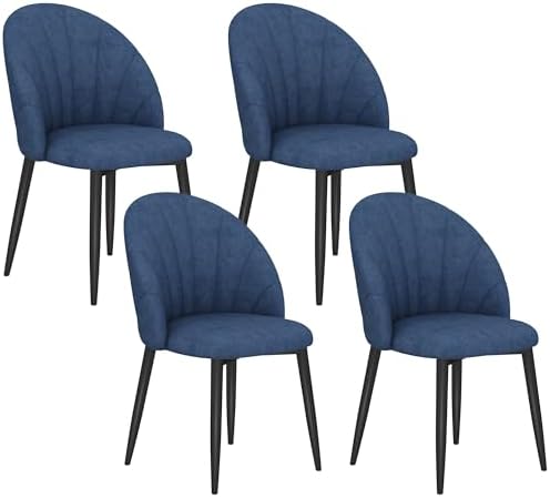 HOMCOM Dining Chairs Set of 4, Modern Upholstered Kitchen Chairs with Metal Legs, Shell Backrest and Padded Seat, Side Chairs for Dining Room, Bedroom, Living Room, Blue