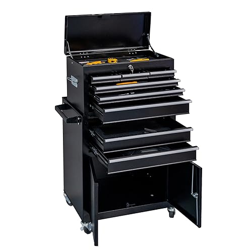WAYTRIM 8-Drawer Rolling Tool Chest, Tool Storage Cabinet, Detachable Organizer Combo, Side Hooks & Drawer Liners, w/Wheels Lock & Key, Tool Storage Organizer Box for Garage, Repair Shop (Black)