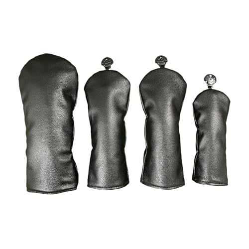Oyolan Solid Color Golf Head Covers - New PU Blank (Green/White/Black) for 1-3-5-UT Woods, Simple Classic Style Black 4Pcs/Set 4Pcs