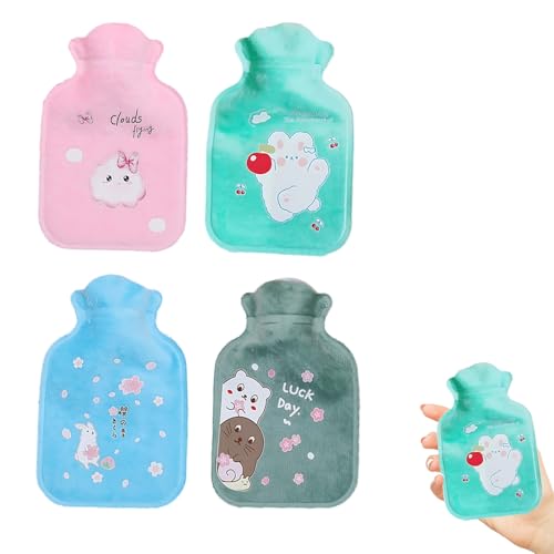 4 Stück Set Mini Wärmflasche, Wärmflasche Klein, für Kinder und Erwachsene, Ideal als Handwärmer, Perfekt für Reisen und Kalte Tage