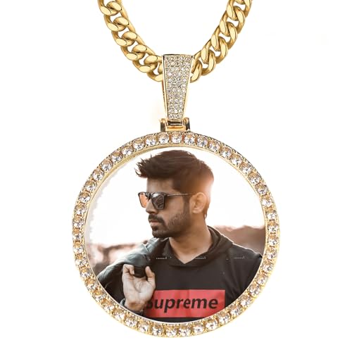 Personalized Big Circle Chain Custom Chain for Men Women 18K Plated with Cubic Zirconia Name Picture Necklace Personalized Photo Hip-pop Pendant
