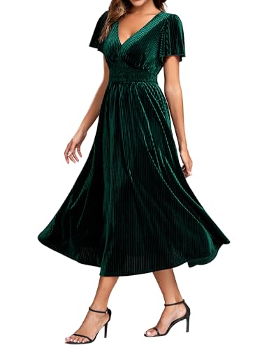 Ever-Pretty Women's Elegant Velvet A-Line Short Ruffles Sleeves Formal Dress3