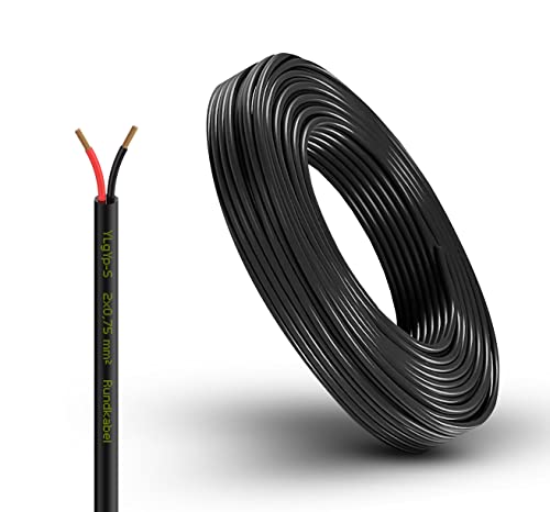 Fahrzeugleitung Anhängerkabel Rund oder Flach Kabel rot/schwarz 2X 0,75 1,0 1,5 mm² 2-adrig 6-24 Volt KFZ Auto (Rundkabel 0,75 mm², 10 Meter)