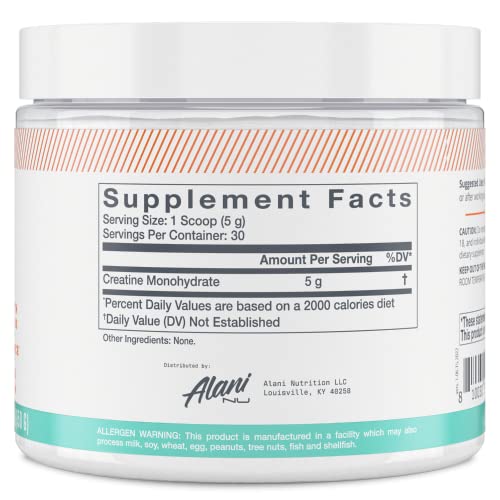 Alani Nu Creatine Monohydrate Powder 150 Grams (5.29 Oz), Unflavored | Pure | Micronized Creatine Powder | No Sugar, No Gluten, No Artificial Colors Or Flavors | 30 Servings #TOP2