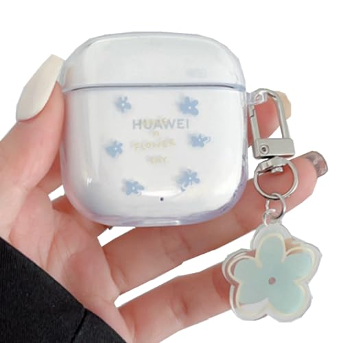 GULVQYF Cover trasparente per Huawei Freebuds SE 2, motivo floreale creativo, antiurto, protezione completa, per ragazze e donne (blu)