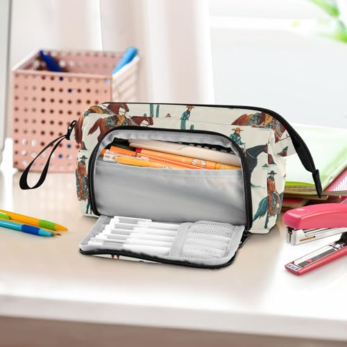 Image of Fisyme Vintage Western Cowboy Pencil Case Large Capacity Pen Bags Box Big Makeup Pouch Organizer
