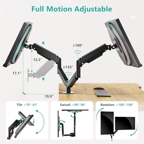 Image of WALI Dual Monitor Mount for 17-32 inch Screens, Dual Monitor Arms for 2 Monitors Holds 19.8 lbs, Adjustable Gas Spring Dual Monitor Stand for Desk, VESA Mount 75x75 /100x100mm (GSMP002), Black