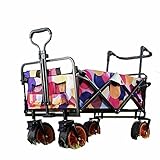 Carro utilitario plegable: no se requiere ensamblaje para el carro de supermercado plegable y puede configurarlo rápida y fácilmente en segundos. Las dos manijas de la parte delantera y trasera del carro para exteriores son fáciles de empujar y tirar cuando se encuentra en una pendiente o en un terreno irregular. Estos carros de playa para arena se pueden plegar de forma compacta para guardarlos fácilmente en un automóvil o garaje, lo que garantiza un fácil transporte.