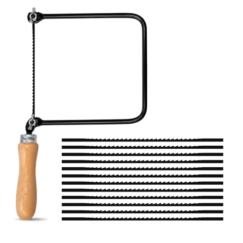 Sierra de marquetería con Hojas 6/13 para madera, Segueta para Marquetería Arco, Sierra proyectos educativos, 150 mm fondo, Mango de madera