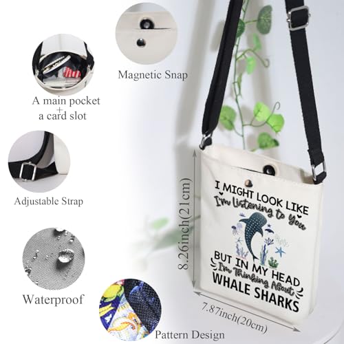 MAOFAED Funny Whale Shark Crossbody Bag for Whale Shark Lover, Ocean Animal Gift, I'm Thinking About Whale Sharks2
