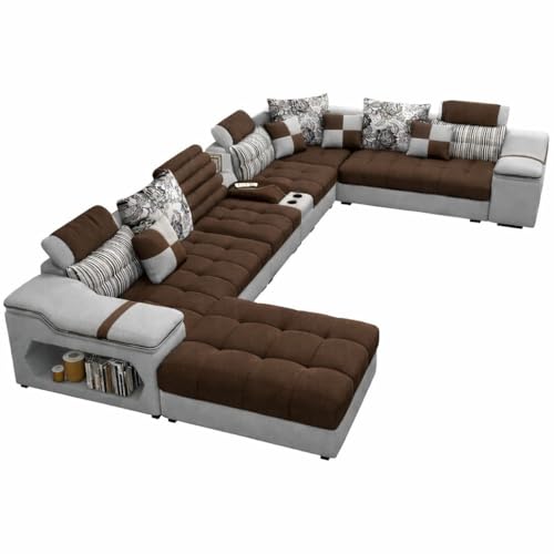Image of Avion COMFORA U Shape 12 Seater Sofa Set for Living Room | Interchangeable U-Shaped Sectional Sofa Set with Cup Holder with 4 Puffy for Living Room & Office