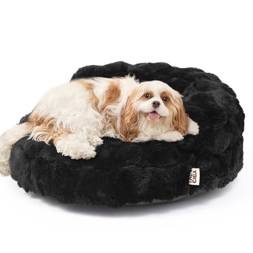 EHEYCIGA Soft Cat Couch Bed for Indoor Cats Fluffy Small Dog Bed with Removable Washable Cover Bolster Pet Sofa Waterproof and Non-Slip 23 x 23x 7 Black