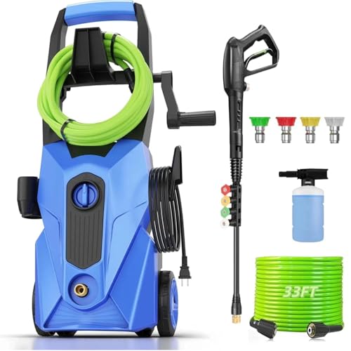 Image of Pressure Cleaner 5000 PSI 2.8 GPM High Power Cleaners with 33ft Pressure Hose, 4 Nozzle and Foam Cannon, for Home, Cars, Fences, Patio (Blue)