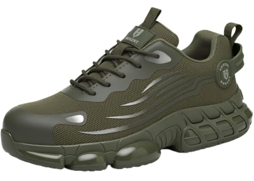 Hogent Steel Toe Shoes for Men Women, Ultra Lightweight Premium Comfortable Work Sneakers, Puncture Proof Air Cushioned All‑Day Wear Safety Toe Shoes for Industrial Construction Warehouse Factory Work