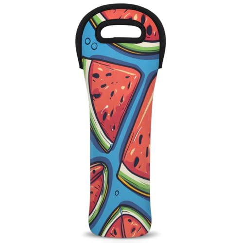 Neoprene Wine Tote Carrier Bag for Wine,Water, Champagne, Beer, Baby Bottles 15.6 x 5.1 Inches, Protective Wine Bag,Watermelon