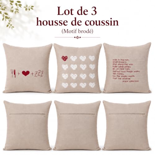 Housses de coussin canapé 45x45 fermeture éclair invisible en lin