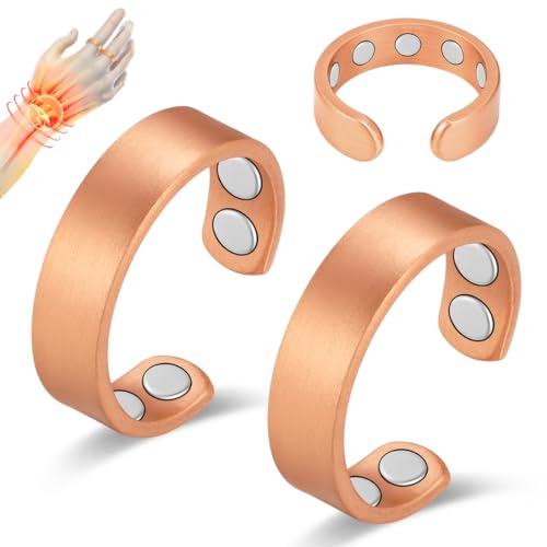 Vicmag 2PCS Magnetic Copper Rings for Women & Men,99.99% Pure Copper Ring with 9X Magnets Gift Adjustable(9X Copper)