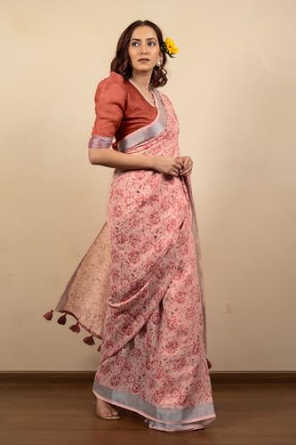 Image of MIRCHI FASHION Saree for Woman Cotton Blend Printed | Traditional Ethnic Sari for Ceremonial Use and Farewell with Blouse Piece