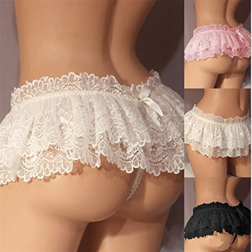 Mens Panties Crossdress Underwear Sexy Soft Ruffled Skirted Panties Lingerie Underwear Thong (Color : Pink, Size : XL)3