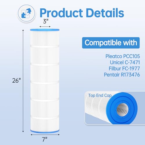 Image of CCP420 Pool Filter Compatible with Pentair Clean and Clear Plus 420, PCC105, 178584, Ultral-A6, Filbur FC-1977, Unicel C-7471, 817-0106, R173576, 570-0425-07, 4X105 sq.ft. Cartridges