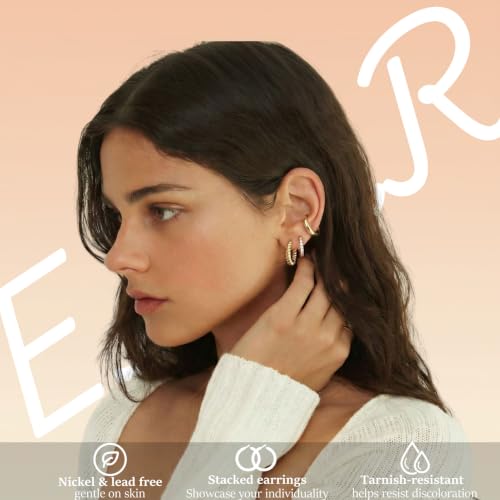 Small Chunky Gold Hoop Earrings for Women 6 Pairs, Multipack Jewelry Gifts — view 4