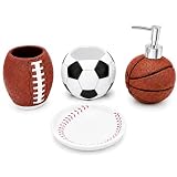 YangShiMoeed 4-Piece Sports Bathroom Accessories Set Complete with Basketball Lotion/Soap Dispenser,Soccer...