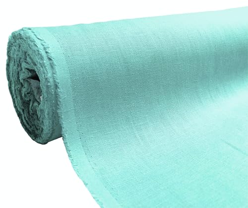 Natural Pure 100% Linen Fabric - 54" Wide Linen Material for Needlework by The Yard - Linen Fabric Cloth for Dressmaking, Bag, Tablecloth, Craft, Embroidery - 1 Yard 54" x 36" Aqua
