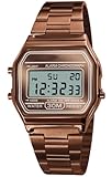 PASOY Unisex Men's Digital Watch Brown Gold Stainless Steel LED Backlit Electronic Multifunction Date Alarm Stopwatch Square Woman Waterproof Sport Watches (Brown)