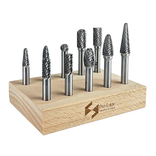 10PCS Carbide Burr Set 1/4" Shanks, Cutting Burrs Die Grinder Bits Head Dia 1/4"-5/16", Double Cut Rotary Tools Rasp Accessories for Metal Wood Stone Steel Grinding Deburring Carving Porting