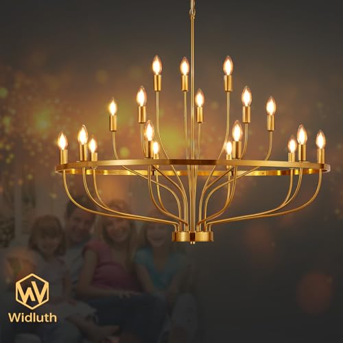 Widluth 39.4" Modern Gold Chandelier Vintage 18-Lights Mid Century Modern Candle Style Chandeliers Light Fixture Large Rustic Golden Chandelier for Dining Room, Kitchen Island, Living Room, E12 by Widluth - Image 6