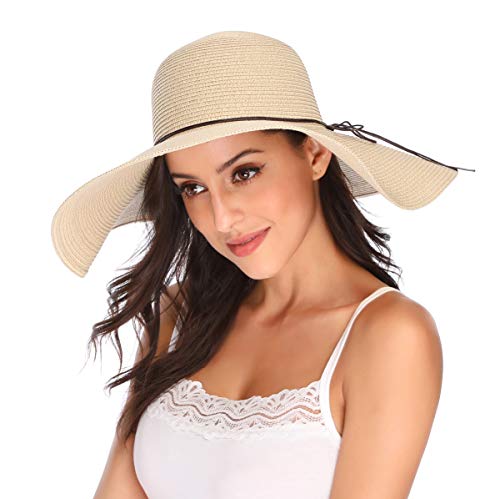 Sombrero de paja femenino con ala ancha y protección solar UPF 50+ miniatura 3