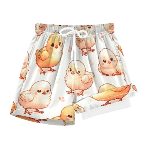 YANENDIE Boy Swim Trunks with Compression Liner Cute Chicks Boys Swim Shorts Quick Dry Beach Shorts