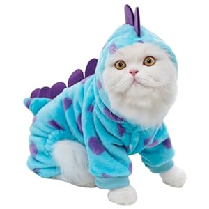 XIAOYU Funny Dog Dinosaur Costumes Pet Clothes for Small Dog Cat, Winter Warm Puppy Hoodies Pet Jumpsuit Apparel for Halloween Christmas, S