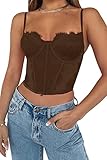 Dealmore Womens Corset Top Going Out Lace Spaghetti Strap Crop Y2K Mesh Date Night Party Bustier Cami 2026 Fashion Brown X-Large