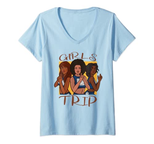 Mujer Viaje de niñas Negro Afro Queen Melanin Mujeres americanas Camiseta Cuello V
