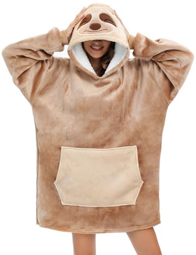 LATH.PIN Panda Manta-sudadera de gran tamaño con capucha de franela, unisex, Perezoso., M