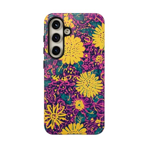Coque Samsung S24 rigide florale jaune violet protection stylée