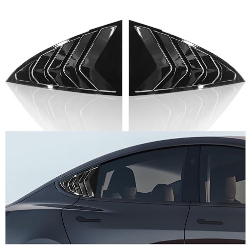 WONDER POINT Rear Side Window Shutter, Compatible with Tesla Model 3 Sedan 2017–2024, Glossy Black Vent Window Scoop, Sport Style Exterior Trim (Not for Highland Edition)