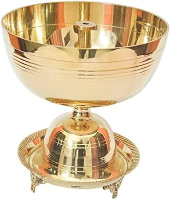 Tangerine Akhand Jyoti Diya with Stand || Brass Traditional Oil Lamp for Puja Tumblle Home Office Hotel - 4" Diameter