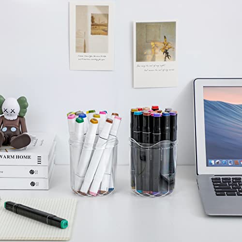 Yesesion 2 Pack Clear Pen Holder, Plastic Pencil Organizer For Desktop, Round Cup For Home Office Supplies, School Stationery, Markers, Ruler, Makeup Brushes Holder For Vanity, Bathroom Countertop #TOP6